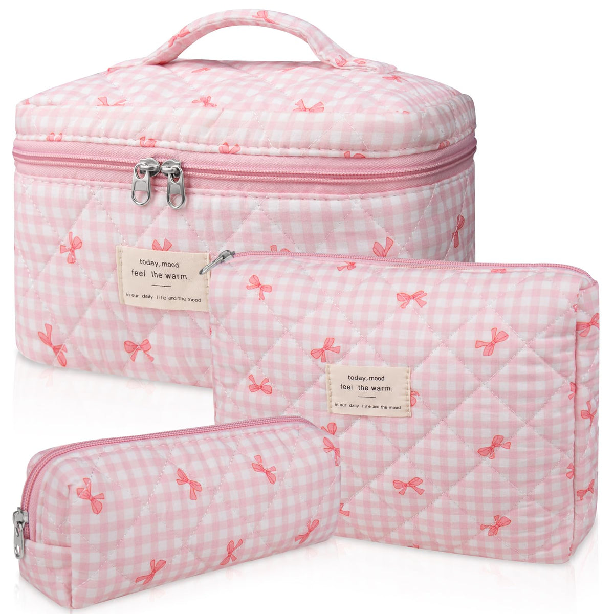 Gosect set de bolsas de maquillaje acolchadas con diseño floral rosa, ideal para viaje