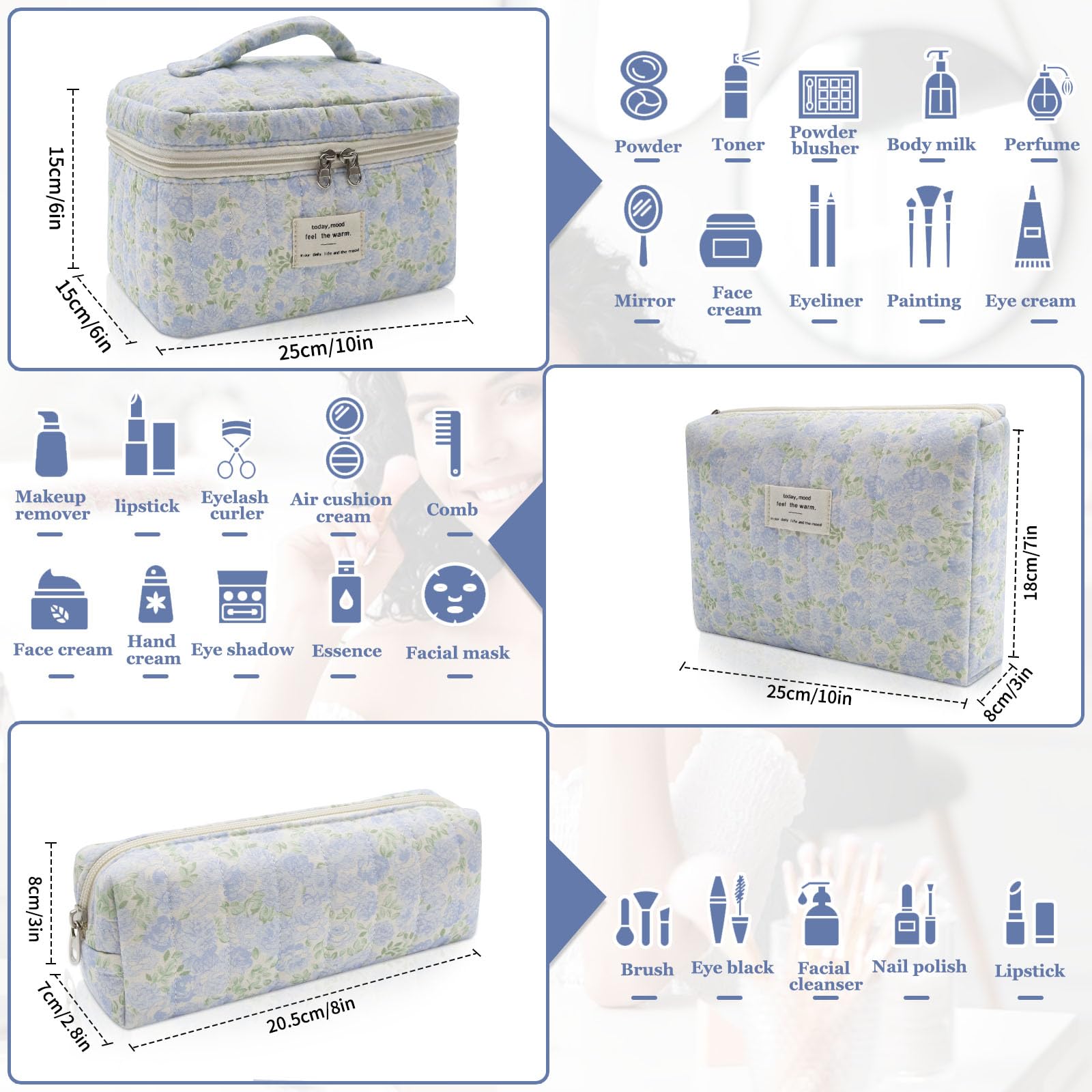 Conjunto de tres bolsos Gosect en tamaños diferentes para cosméticos.
