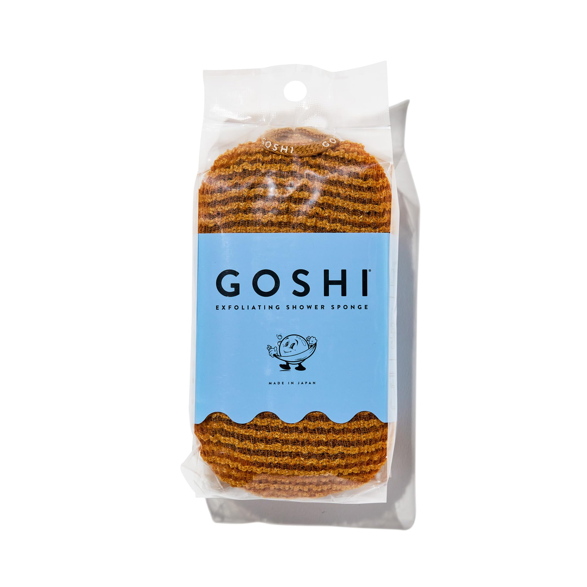 GOSHI esponja exfoliante de ducha, color amarillo caléndula, exfoliación suave y eficiente.