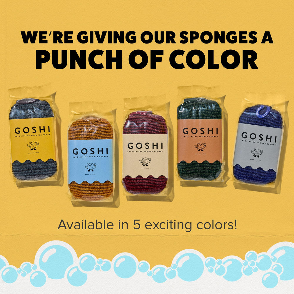 GOSHI esponja exfoliante, color índigo para un toque elegante en la ducha.