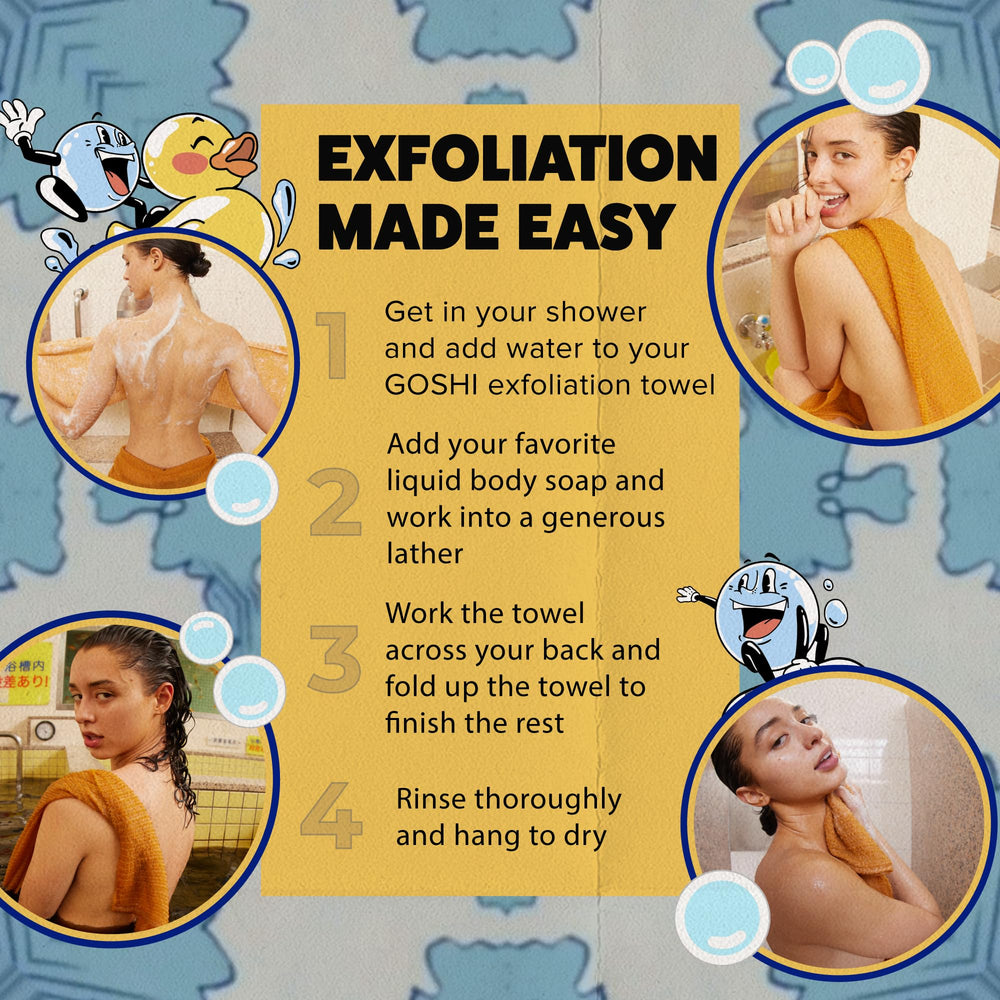 GOSHI toalla exfoliante amarillo calendula, reemplazo ideal para guante y paño de ducha.