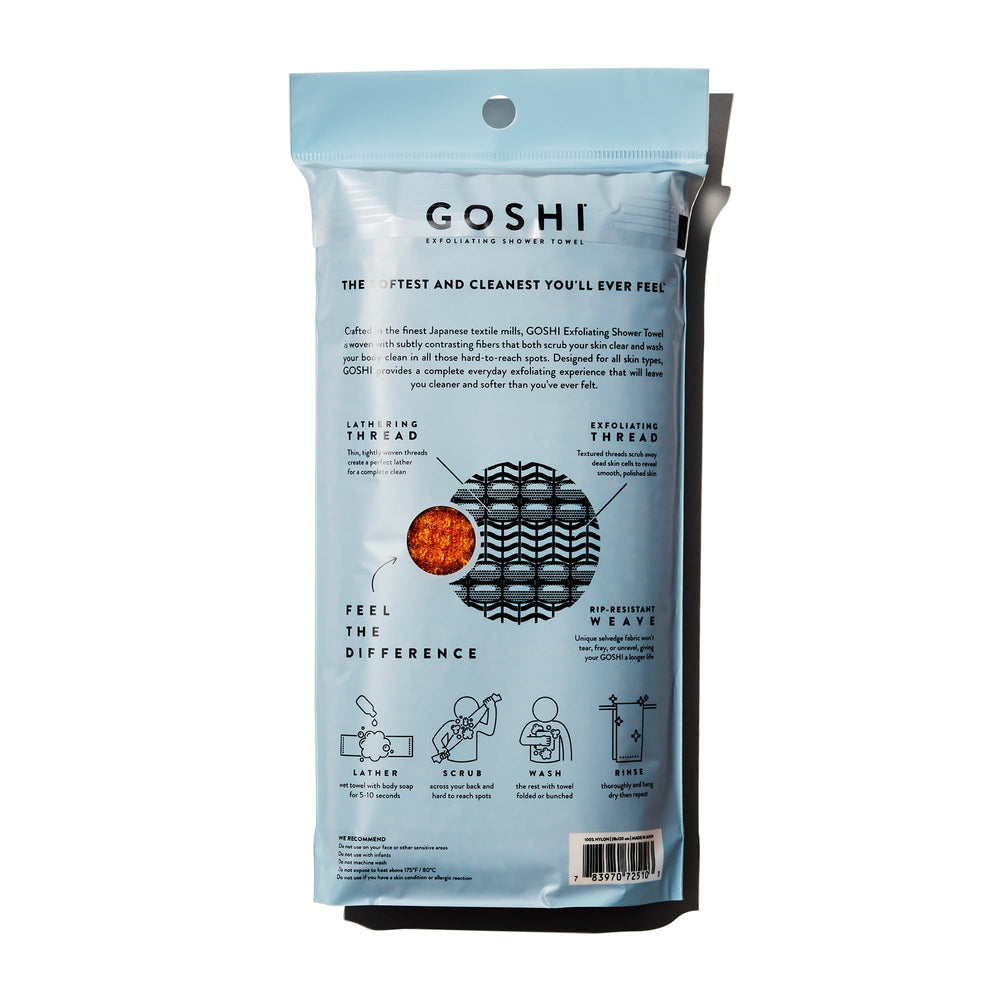 GOSHI tejido resistente exfoliante, detalle de dos hilos para mayor durabilidad y limpieza eficiente.