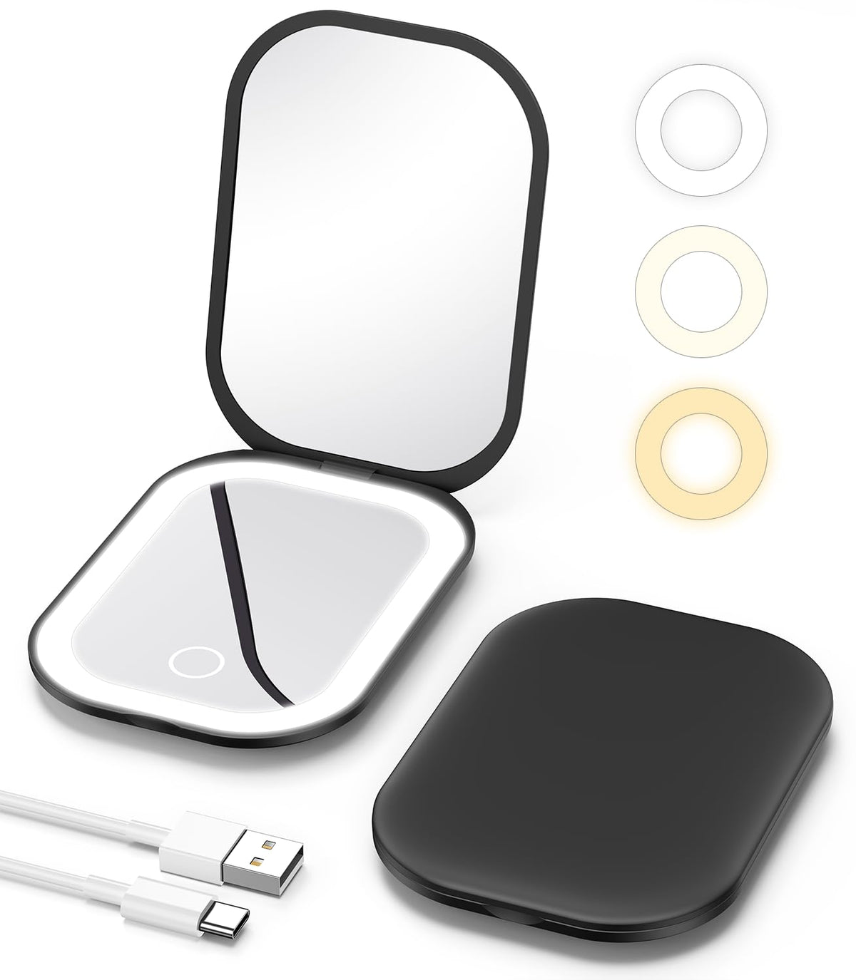 Gospire Espejo luminoso compacto con 1X, ideal para retoques rápidos en la marcha.