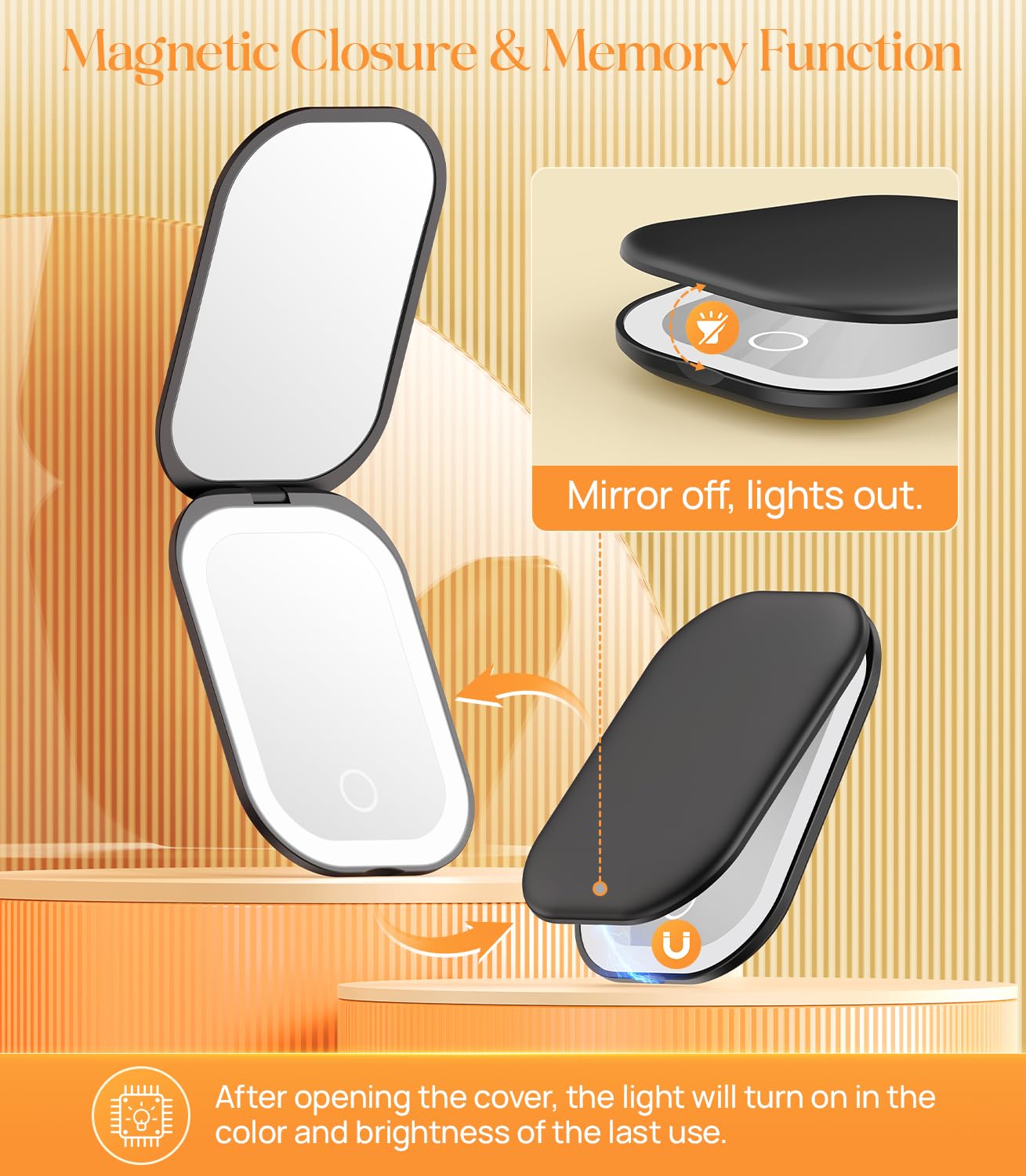 Gospire Espejo de bolso, fácil transporte para retoques en cualquier momento.