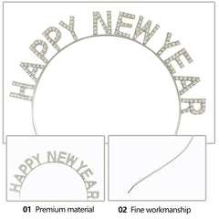 Gosuoa diadema plateada con FELIZ AÑO NUEVO, ideal para medianoche