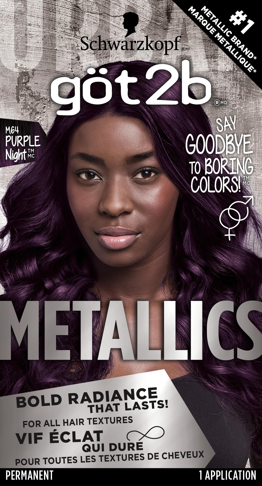 Got2B Metallics M64 Purple Night Charcoal, caja lista para aplicar color metálico.