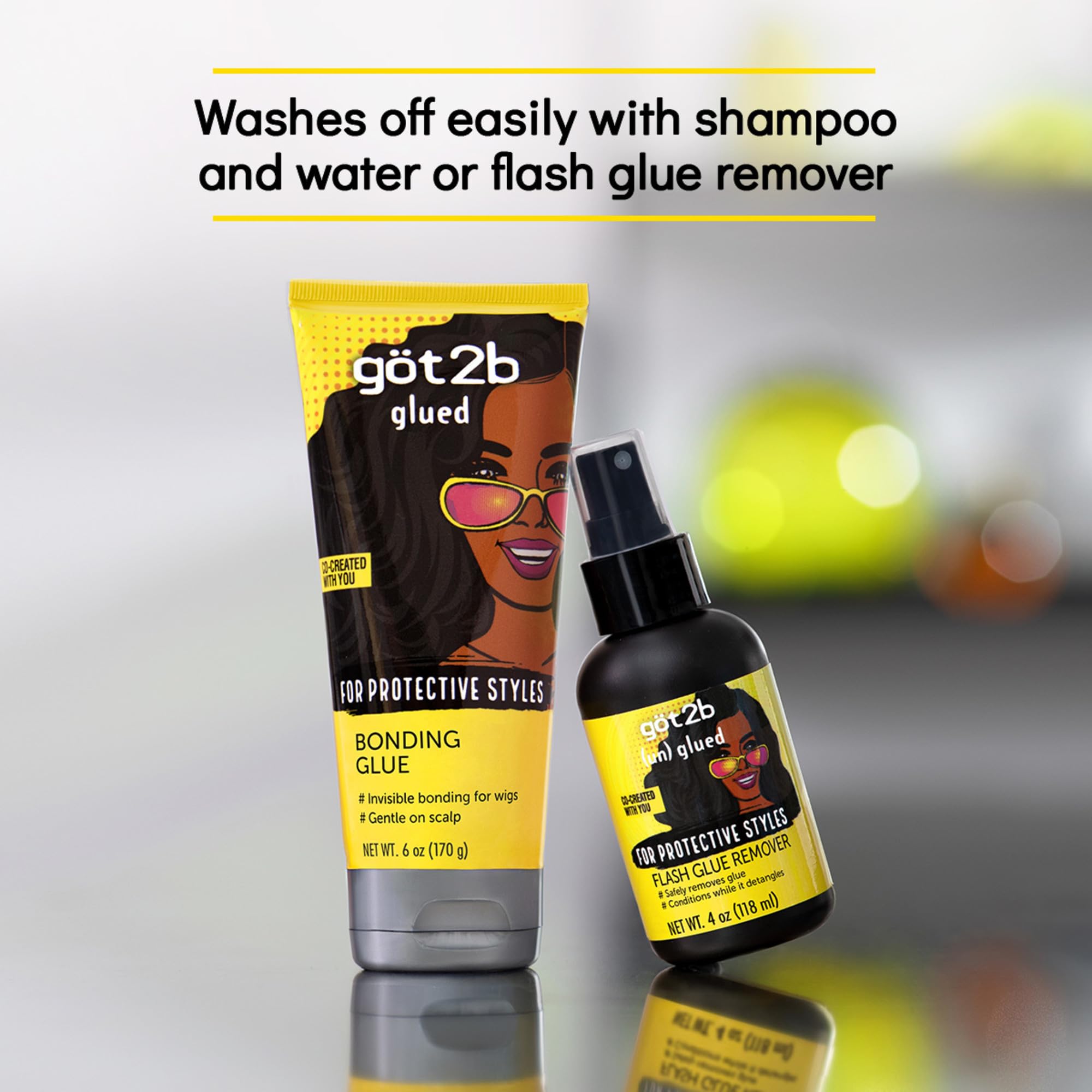 Got2b Glued Bonding Glue, retirada fácil con champú o removedor Flash Glue.