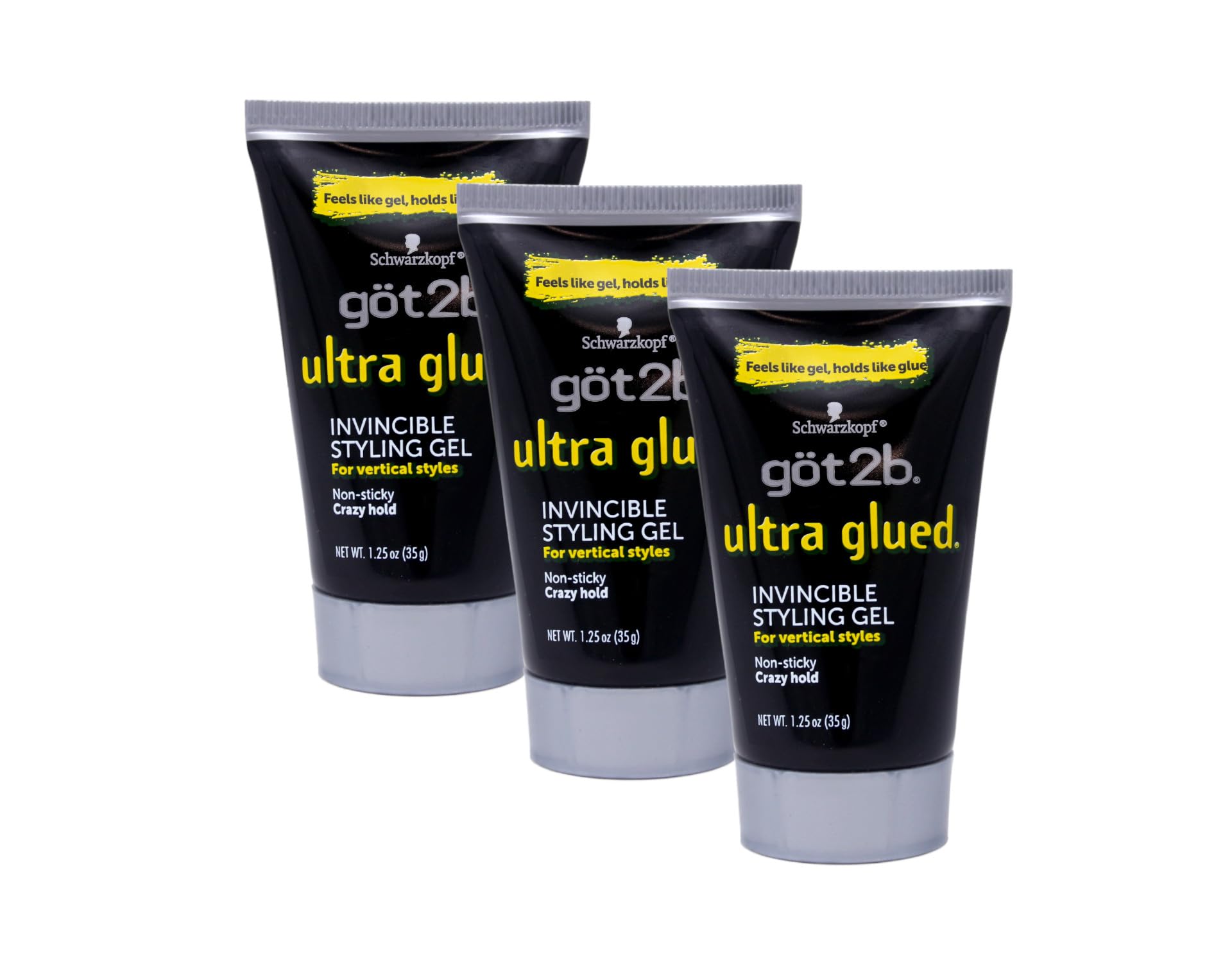 Got2B Ultra Glued Invincible Gel paquete 3x, fijación duradera para estilos intensos.