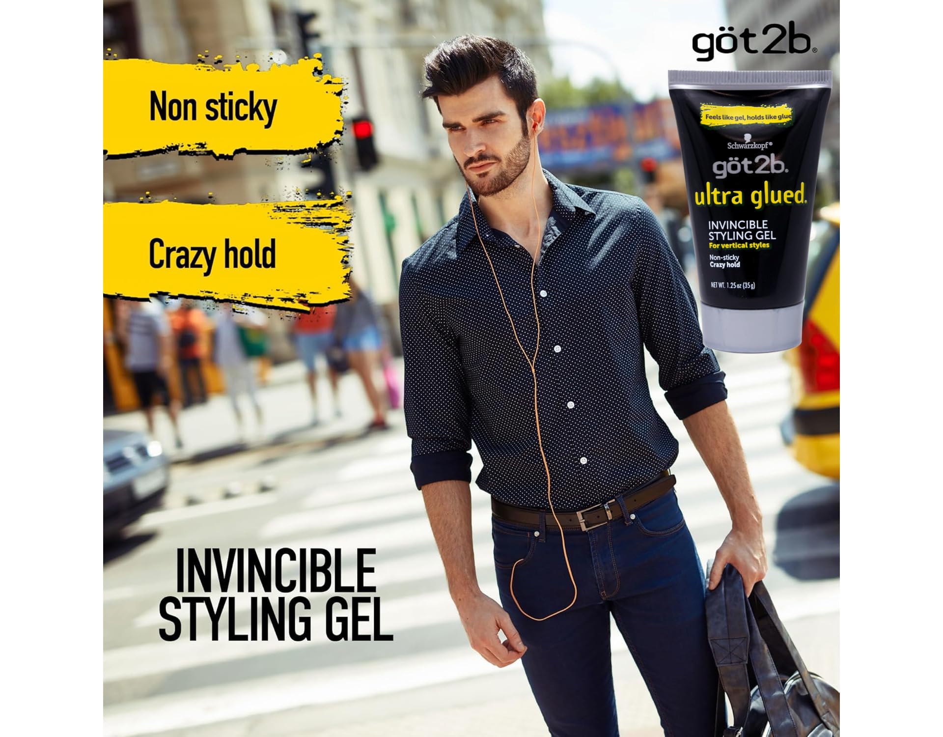 Got2B Ultra Glued Invincible Gel empaque detalle, indicaciones claras para uso rápido.