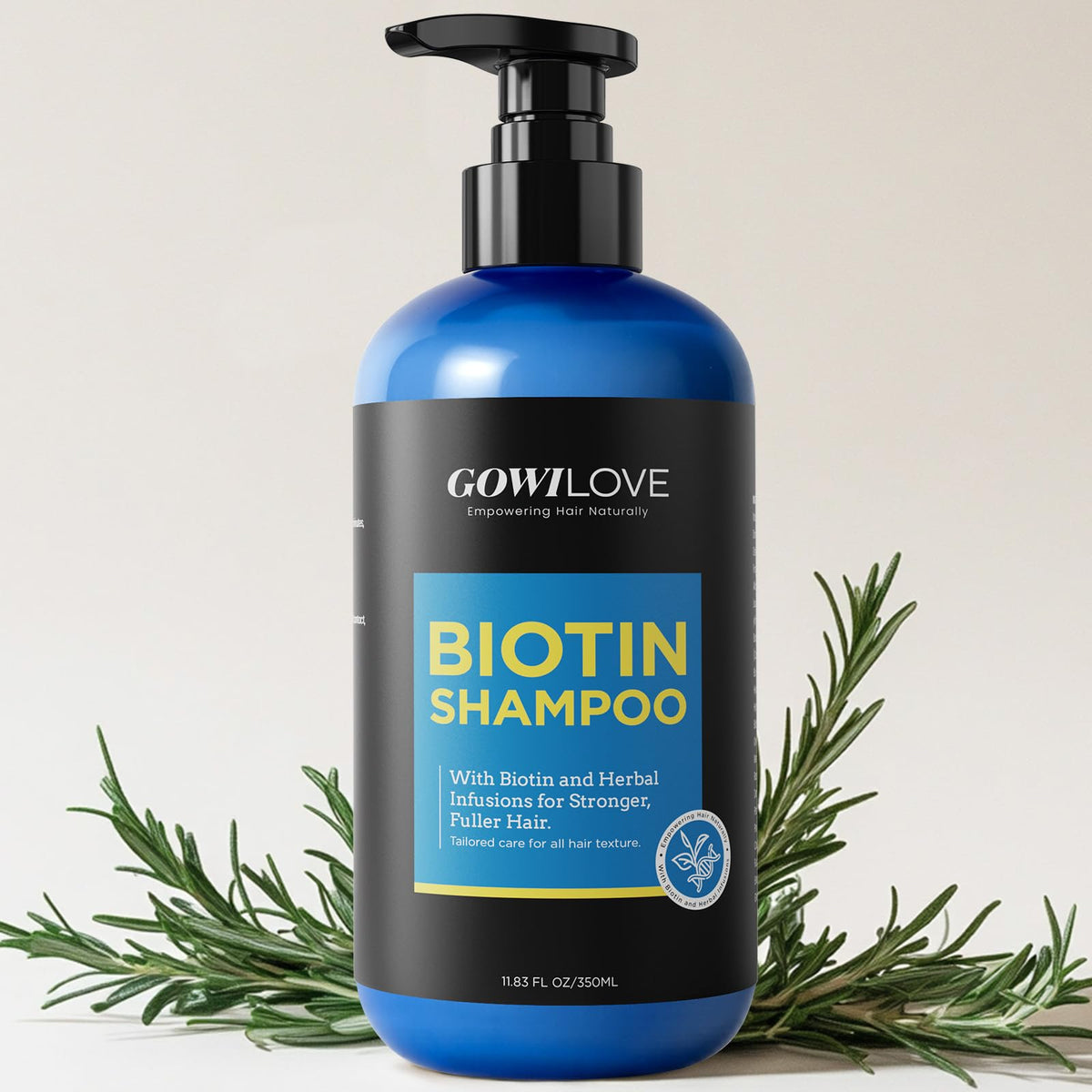 GOWILOVE Shampoing Biotine en bouteille, densité capillaire visiblement améliorée.