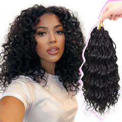 GOWIT pre-looped deep wave hair 12 inch, front view for quick natural-looking installs.