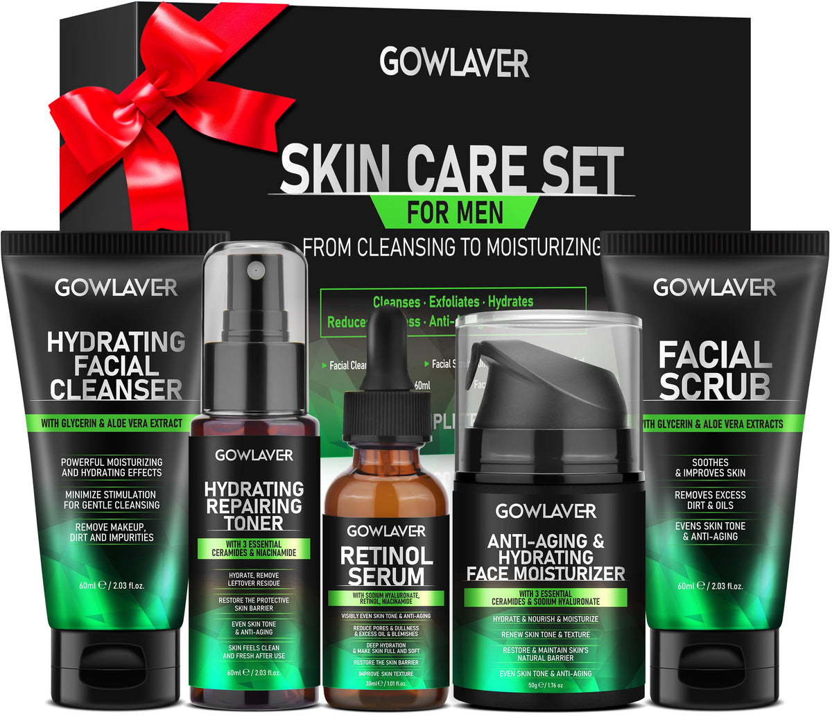 GOWLAVER ensemble-soin-visage-homme, coffret tout-en-un pour peau fraîche et hydratée.