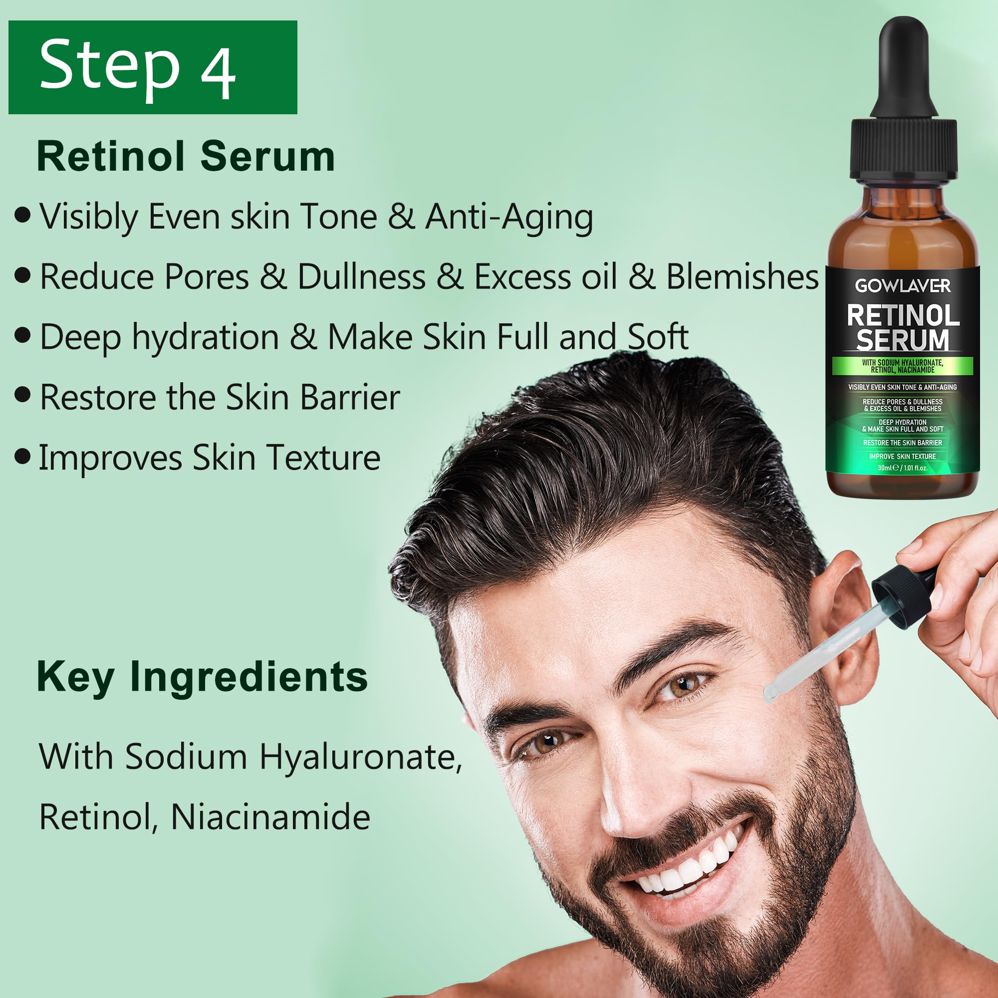 GOWLAVER-sérum-rétinol-visage, sérum hydratant améliorant la texture.