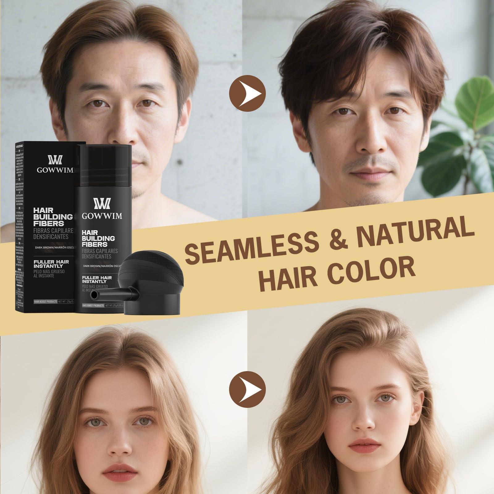 gowwim fibras capilares efecto volumen, cabello más grueso al instante