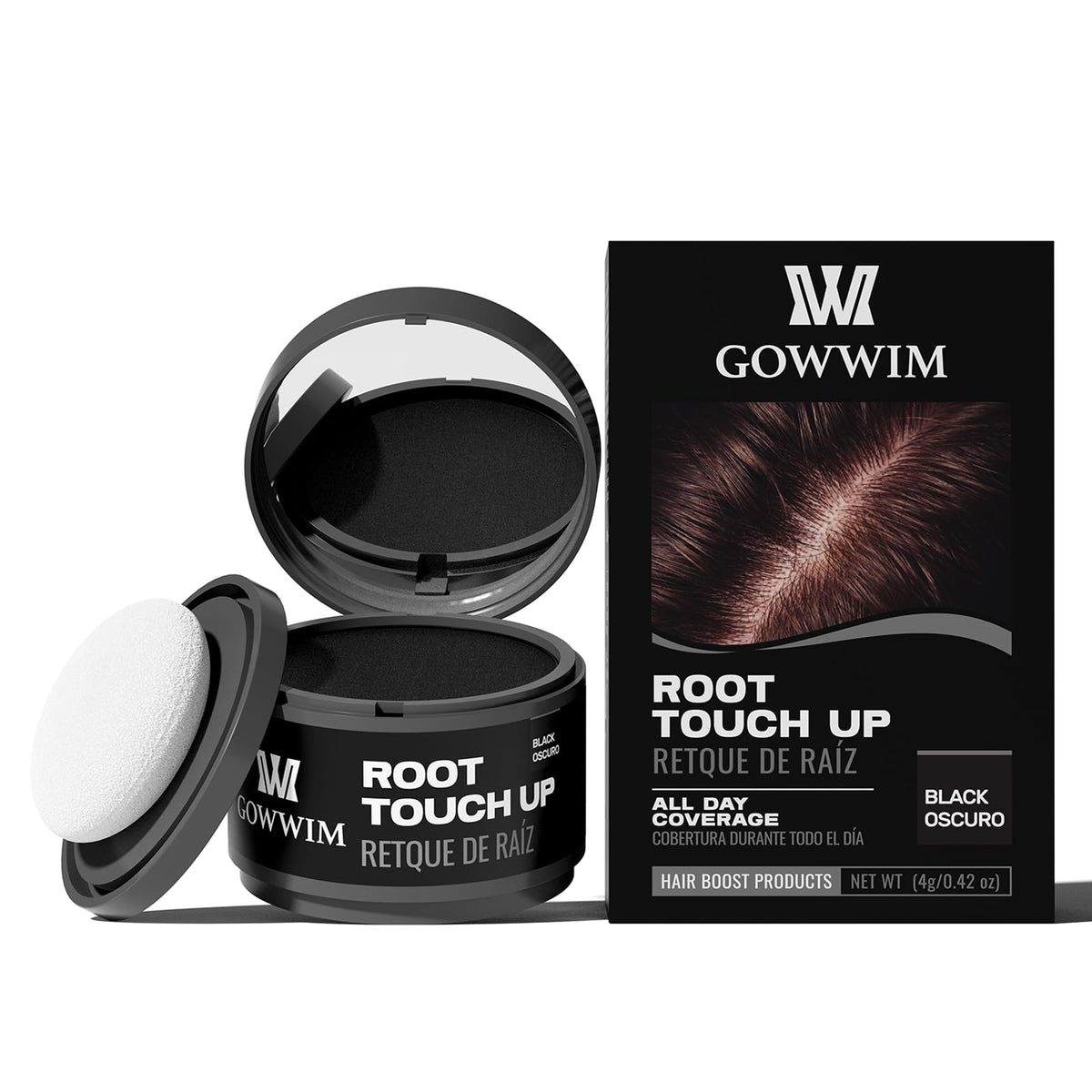 gowwim polvo de línea de pelo negro cubre canas al instante para un acabado natural.