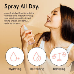 Grace & Stella bruma agua de rosas rostro, hidratación ligera durante el día