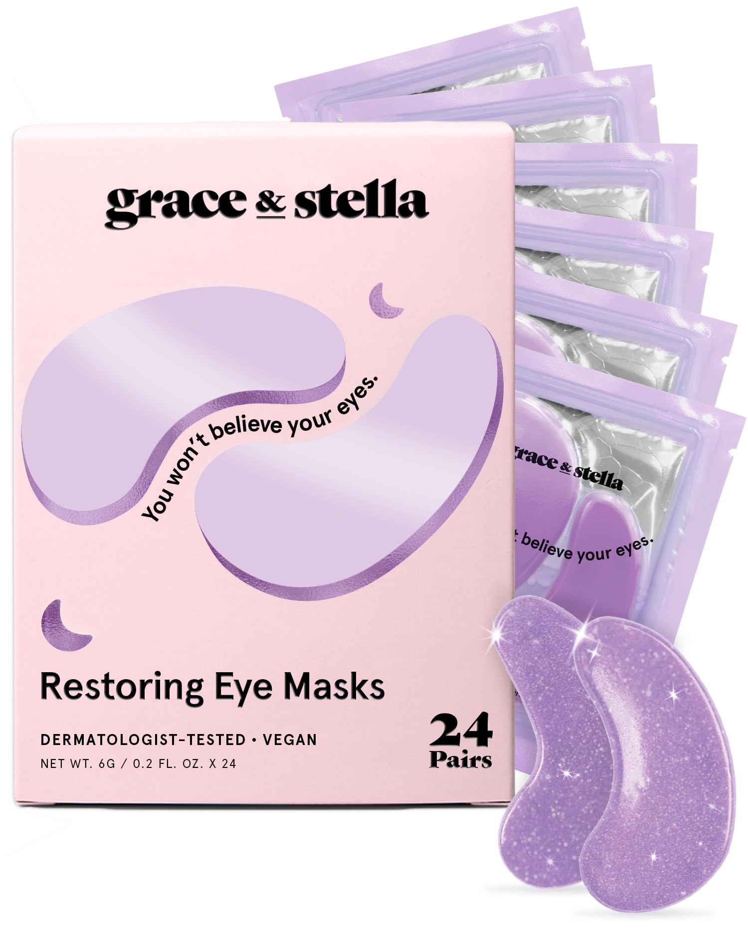 Grace & Stella – emballage des masques yeux retinol prêt à l'emploi.