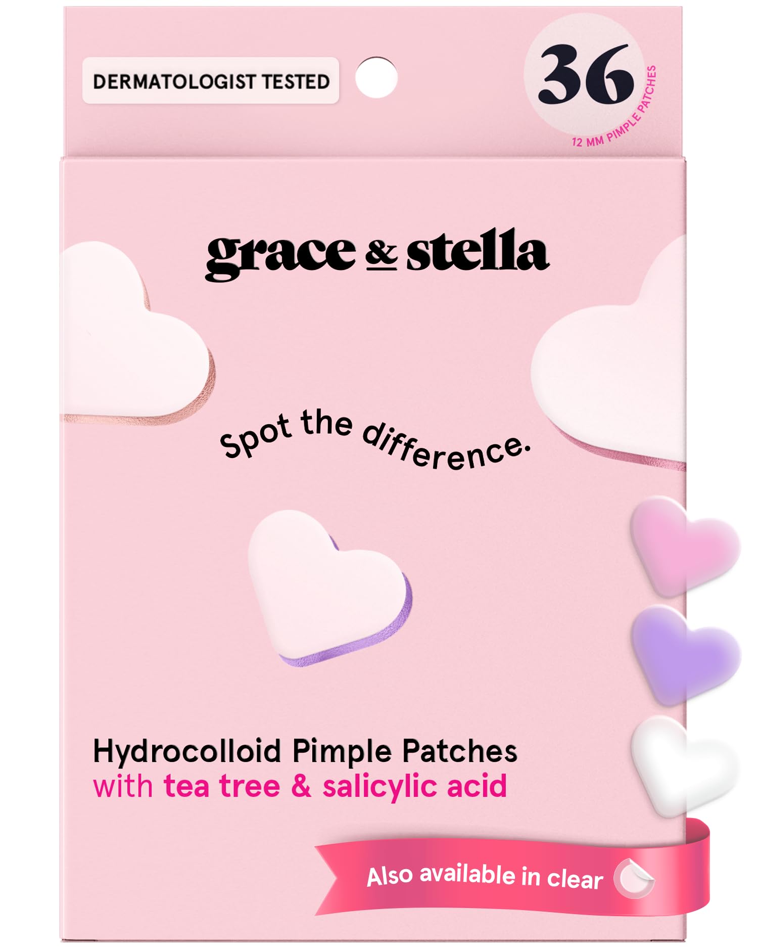 Parche Grace & Stella con corazón rosado para cubrir granos y mejorar la apariencia