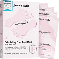grace & stella mascarilla exfoliante para pies sin fragancia, suaviza y elimina piel muerta.