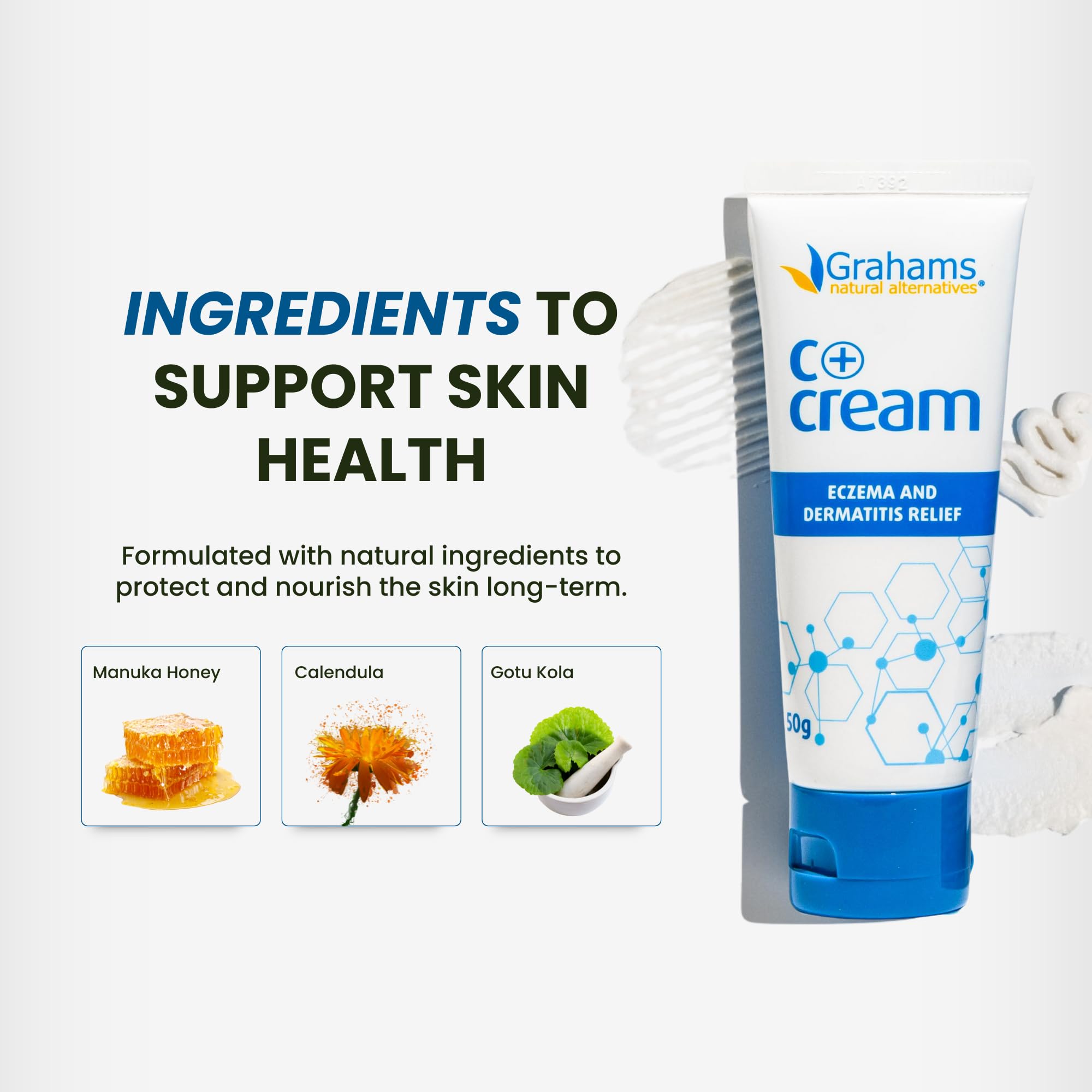 Grahams Natural C+ Crème – application visage, douceur et confort.