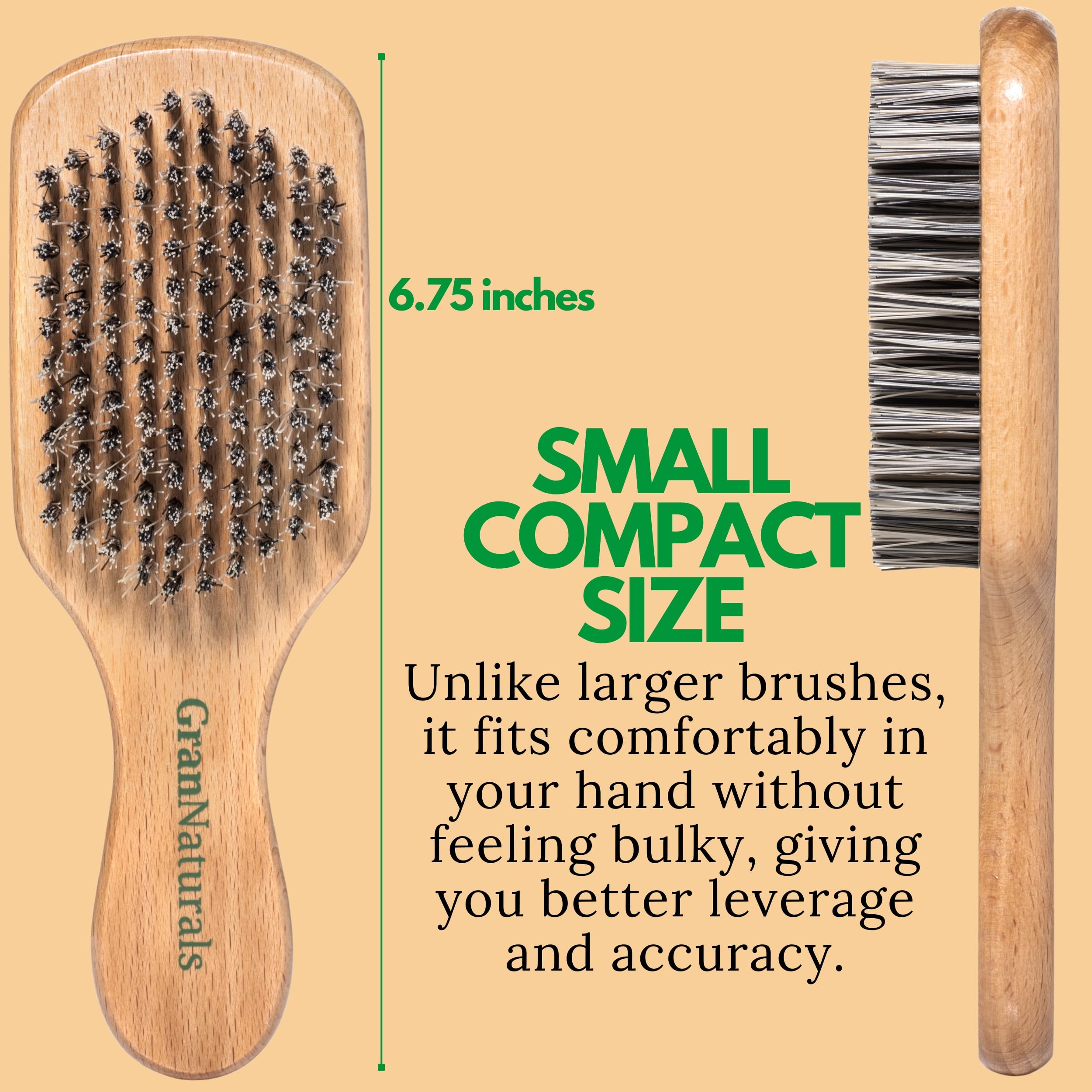 GranNaturals cepillo nylon duro para barba y rizos, definición y estructura.