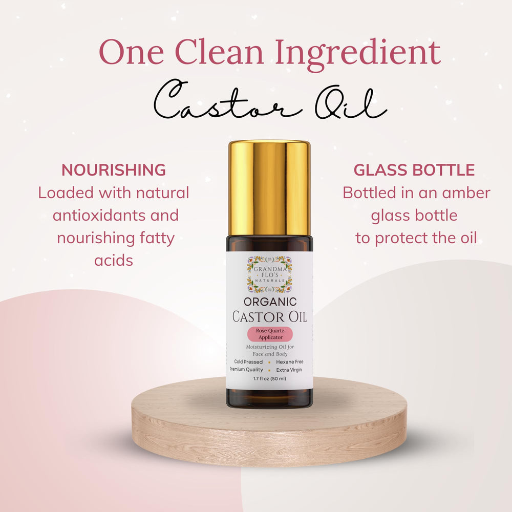 Grandma Flo's Naturals amber glass bottle protecting oil from sunlight