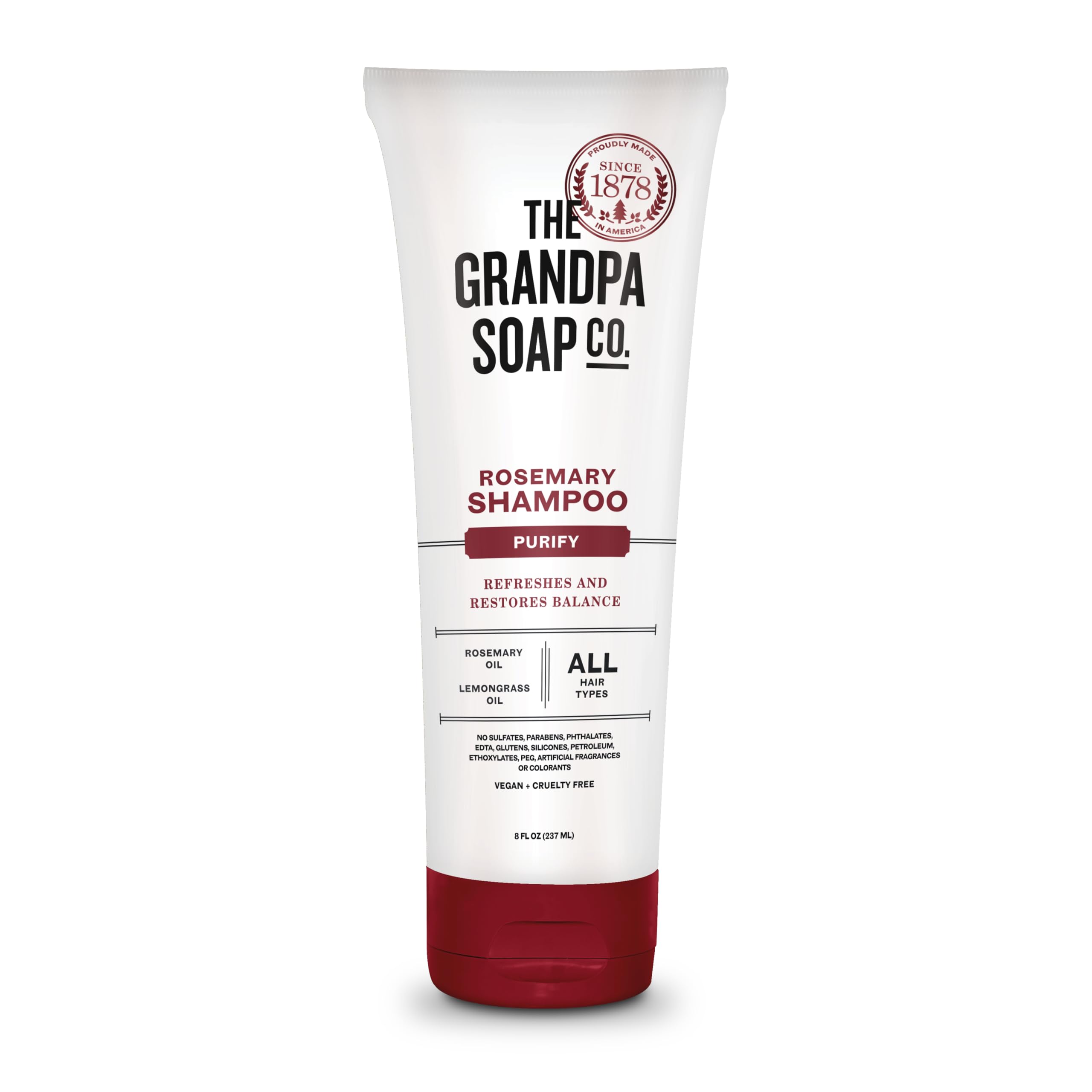 Champú romero-limón The Grandpa Soap Company en botella, purifica el cabello.