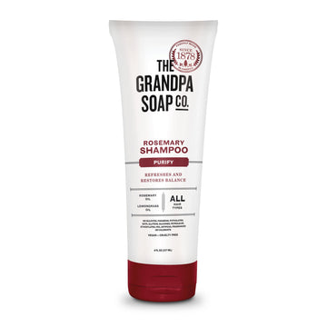 Champú romero-limón The Grandpa Soap Company en botella, purifica el cabello.