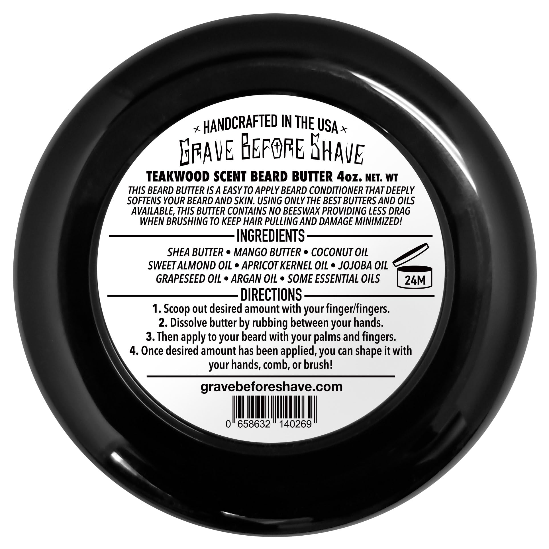 Envase grande de Grave Before Shave, manteca para barba Teakwood, aroma duradero.