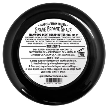 Envase grande de Grave Before Shave, manteca para barba Teakwood, aroma duradero.