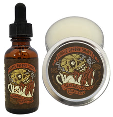 Grave Before Shave Paquete Caramelo y Moka para barba, lata que acondiciona y controla pelos.