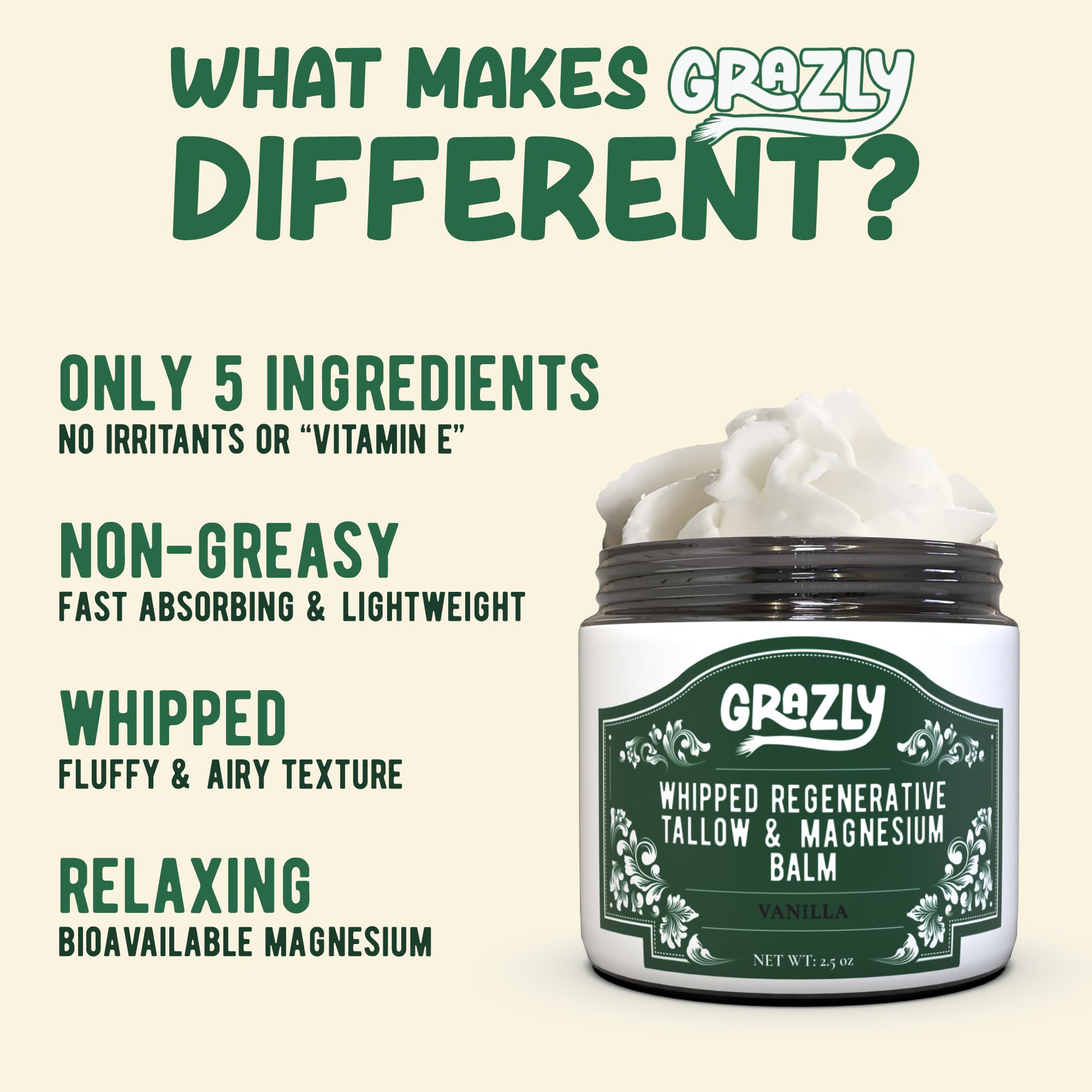 Grazly balm con magnesio del Mar Muerto, cristales visibles para experiencia calmante