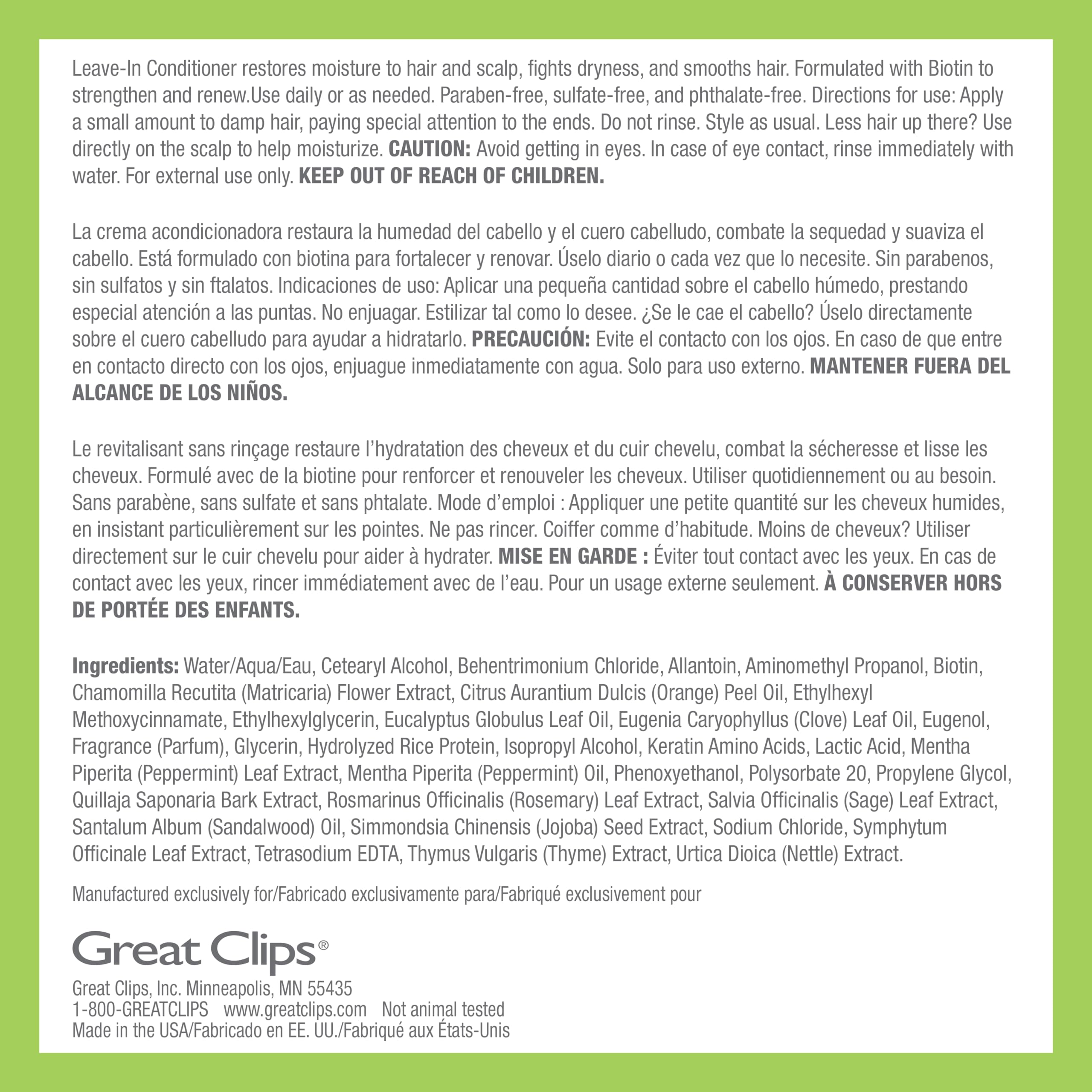 GREAT CLIPS Latitud: fórmula sin parabenos, sulfatos y ftalatos.