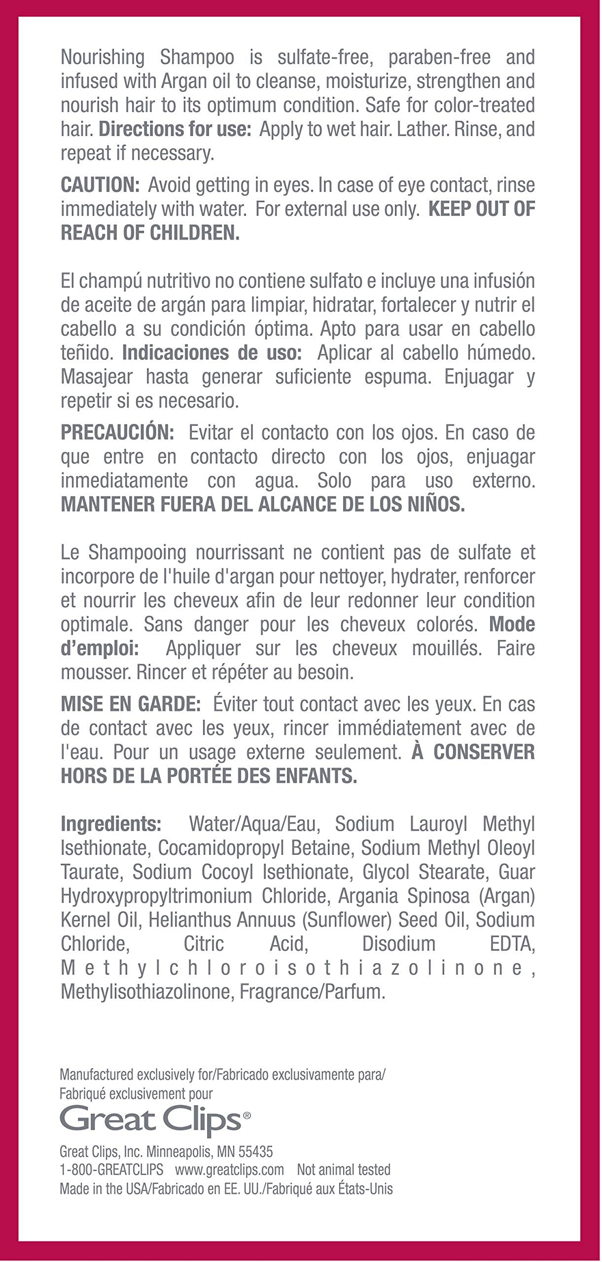 GREAT CLIPS Solutions Champú Nutritivo, brillo renovado tras el lavado.