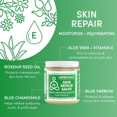 Aplicación nocturna de Green Goo Skin Repair Salve para renovación suave de la piel.