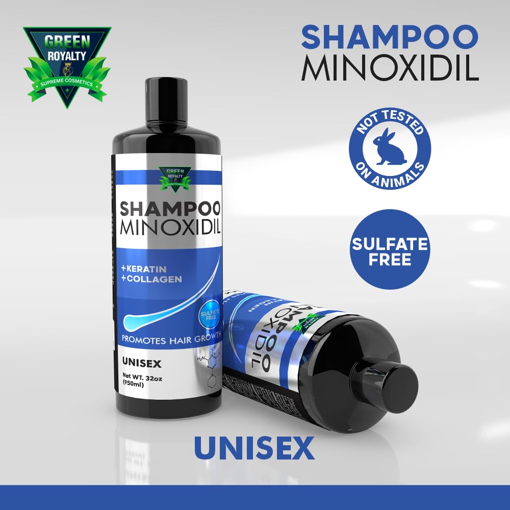 GREEN ROYALTY Minoxidil Champú – keratina y colágeno, mayor suavidad y manejo.