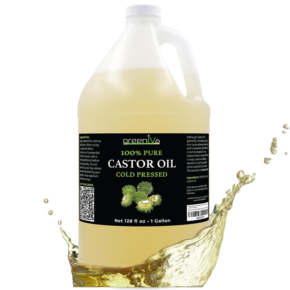 GreenIVe Aceite de ricino prensado en frío, botella 128oz, uso versátil para cabello y piel.