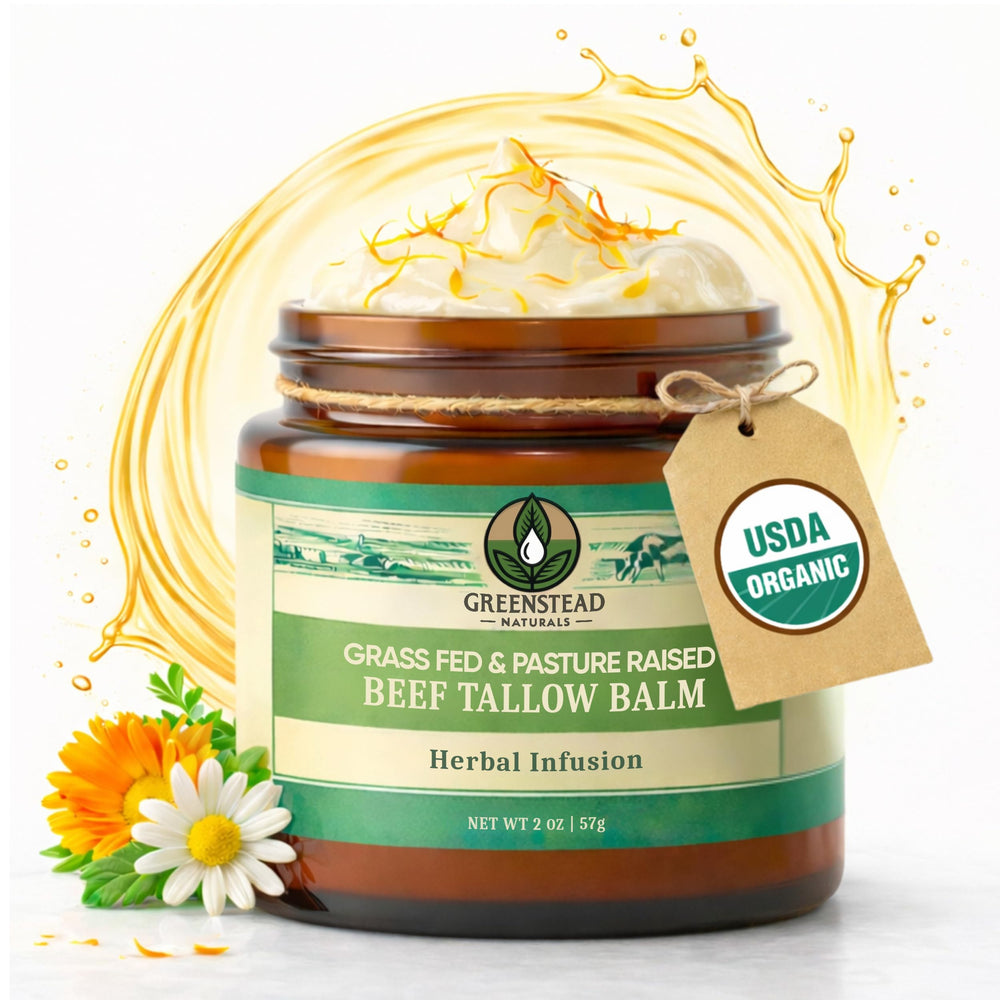 Greenstead Naturals sebo de res batido en envase de 2 oz para piel suave.