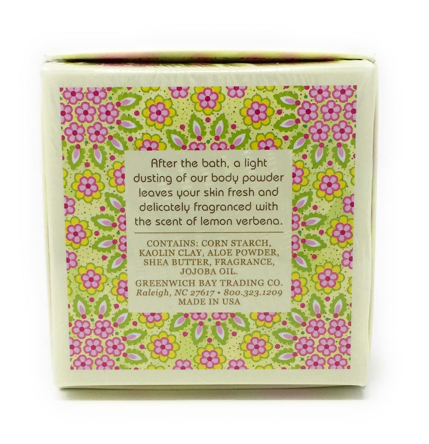 Greenwich Bay Trading Company, polvo perfumado-textura suave, ideal para terminar la ducha con suavidad.
