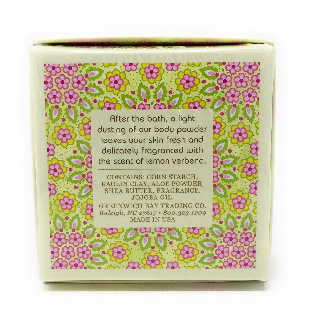 Greenwich Bay Trading Company, polvo perfumado-textura suave, ideal para terminar la ducha con suavidad.