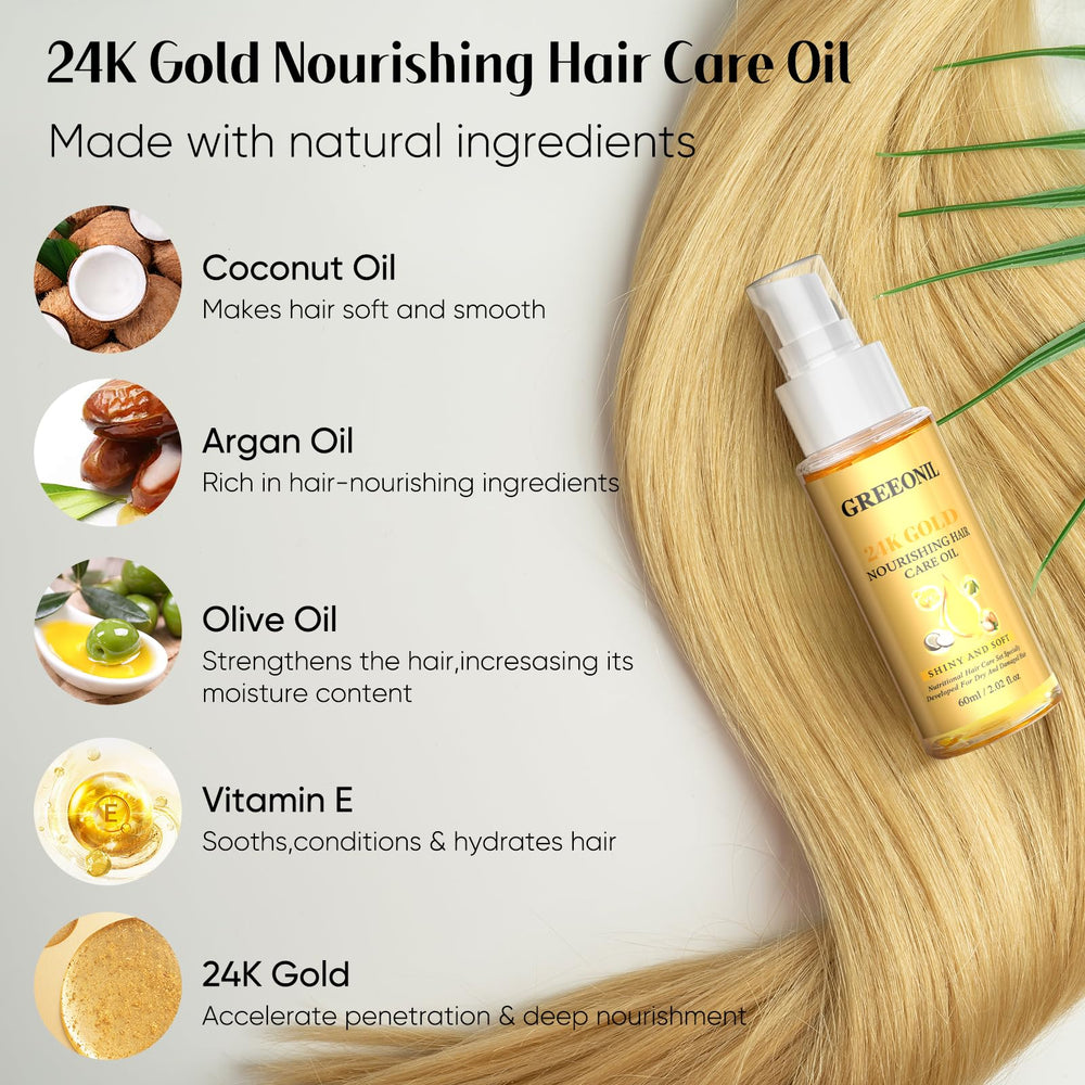 GREEONIL five-oil blend nourishes hair with natural ingredients for lasting moisture.
