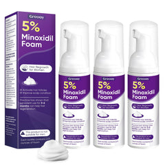 Greoay Minoxidil 5% espuma, botellas para uso diario en el cuidado capilar.