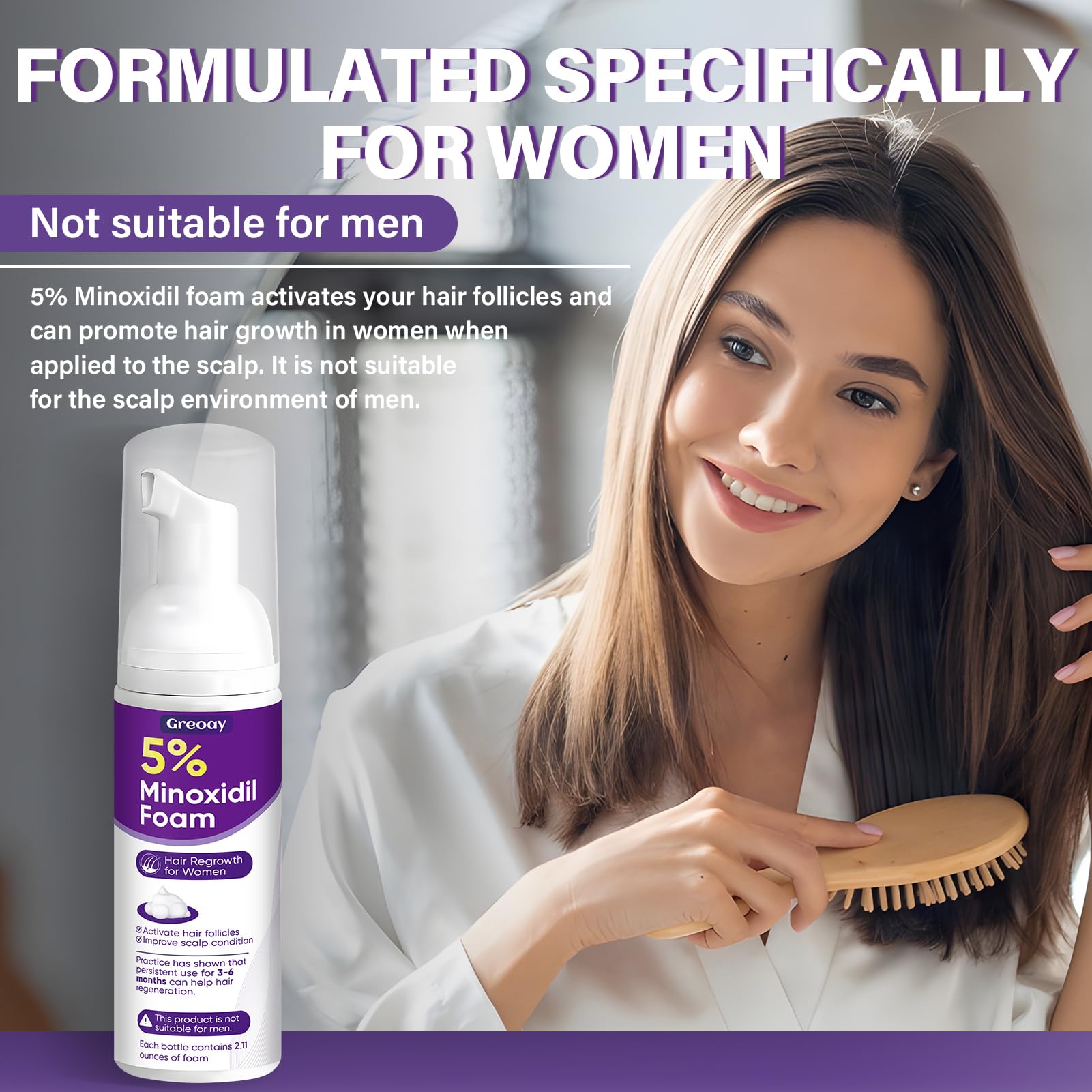 Greoay Minoxidil mejora la resistencia del cabello durante el uso diario.