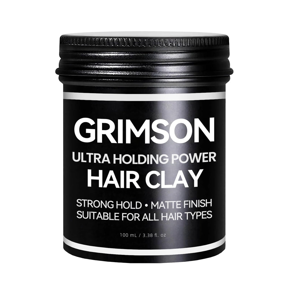 GRIMSON arcilla para cabello, fijación fuerte y acabado mate en un práctico bote.