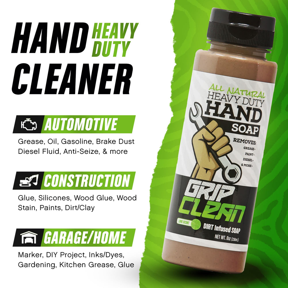 Grip Clean con arcilla bentonita y aceites naturales para limpieza profunda y suave.