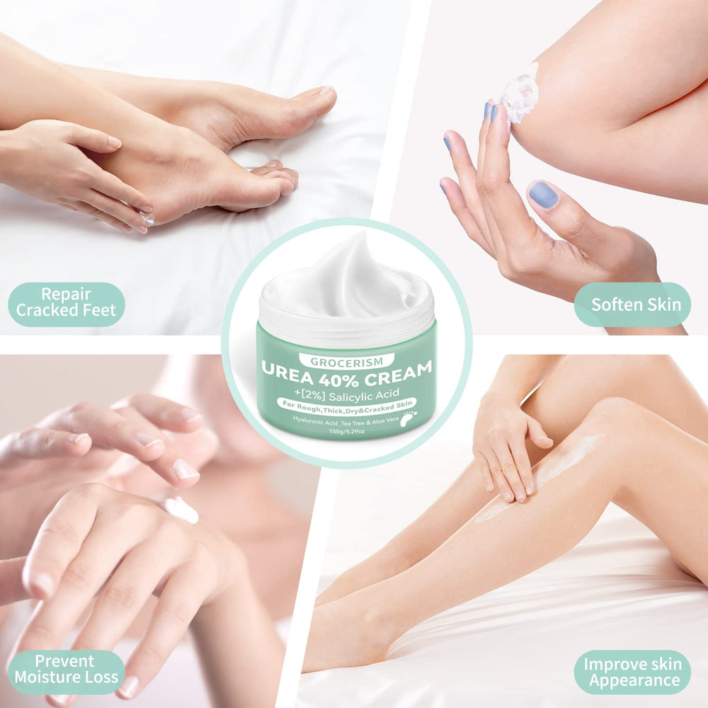 Grocerism crema urea 40% absorcion rapida y no grasa aplicacion limpia.