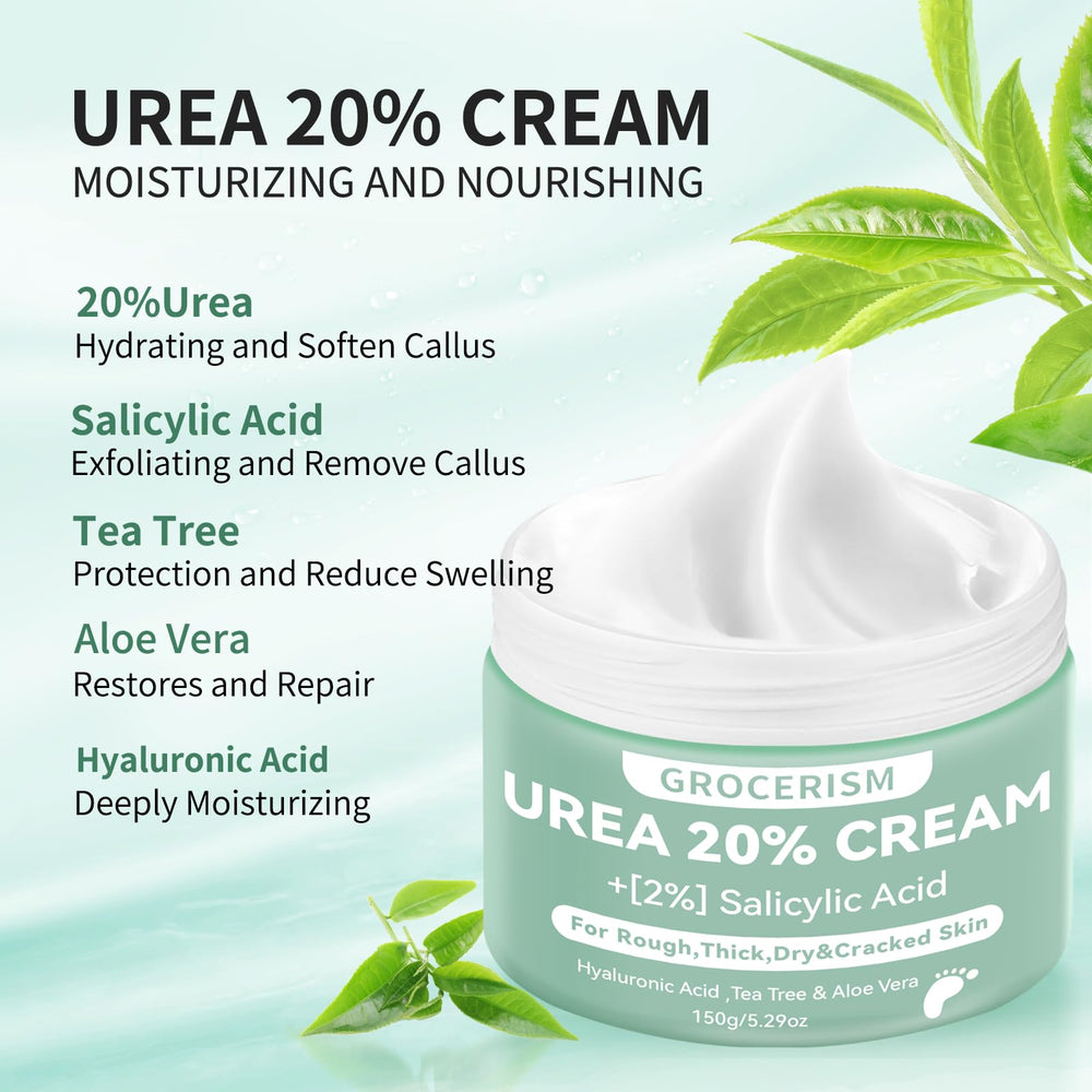 Grocerism crème urée 20% acide hyaluronique, hydratation durable.