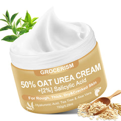 Grocerism Oat Urea Cream bottle showing 50% urea for deep moisturization
