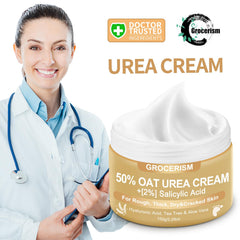 Grocerism Oat Urea Cream being applied to hands for daily care
