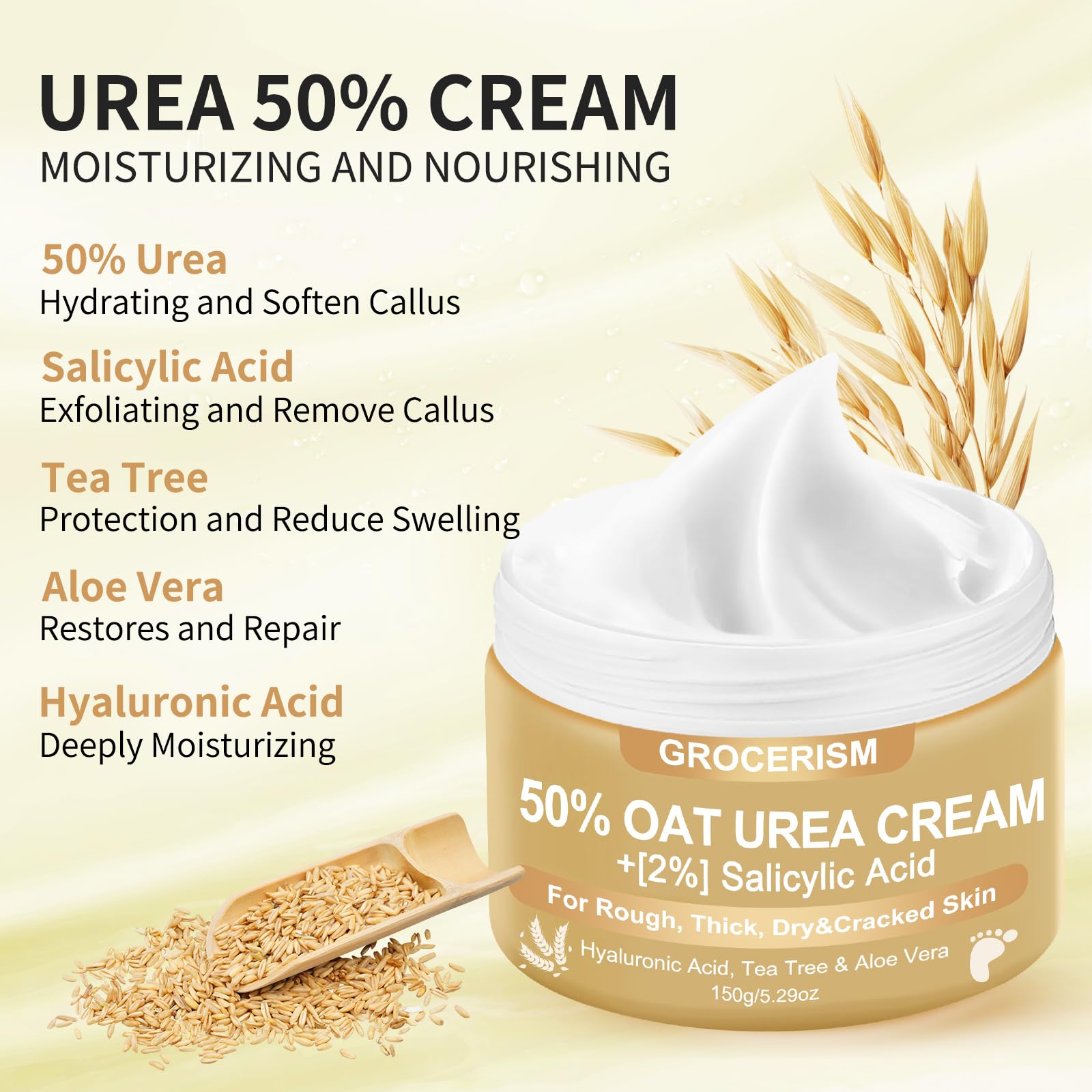 Grocerism Oat Urea Cream on a dry heel for smoothing rough skin
